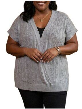 Xhilaration Size XXL Sweater Top Silver Gray Metallic Knit Open Front Cap Sleeve